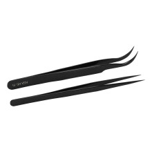 Schwarzes Pinzetten-Set aus Aluminiumlegierung, gebogen & gerade