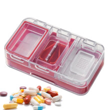 Pill Cutter DoubleLayer Tablets Slicing Tool 4In1 Portable Red For Hospital Travel Nursing School Adults