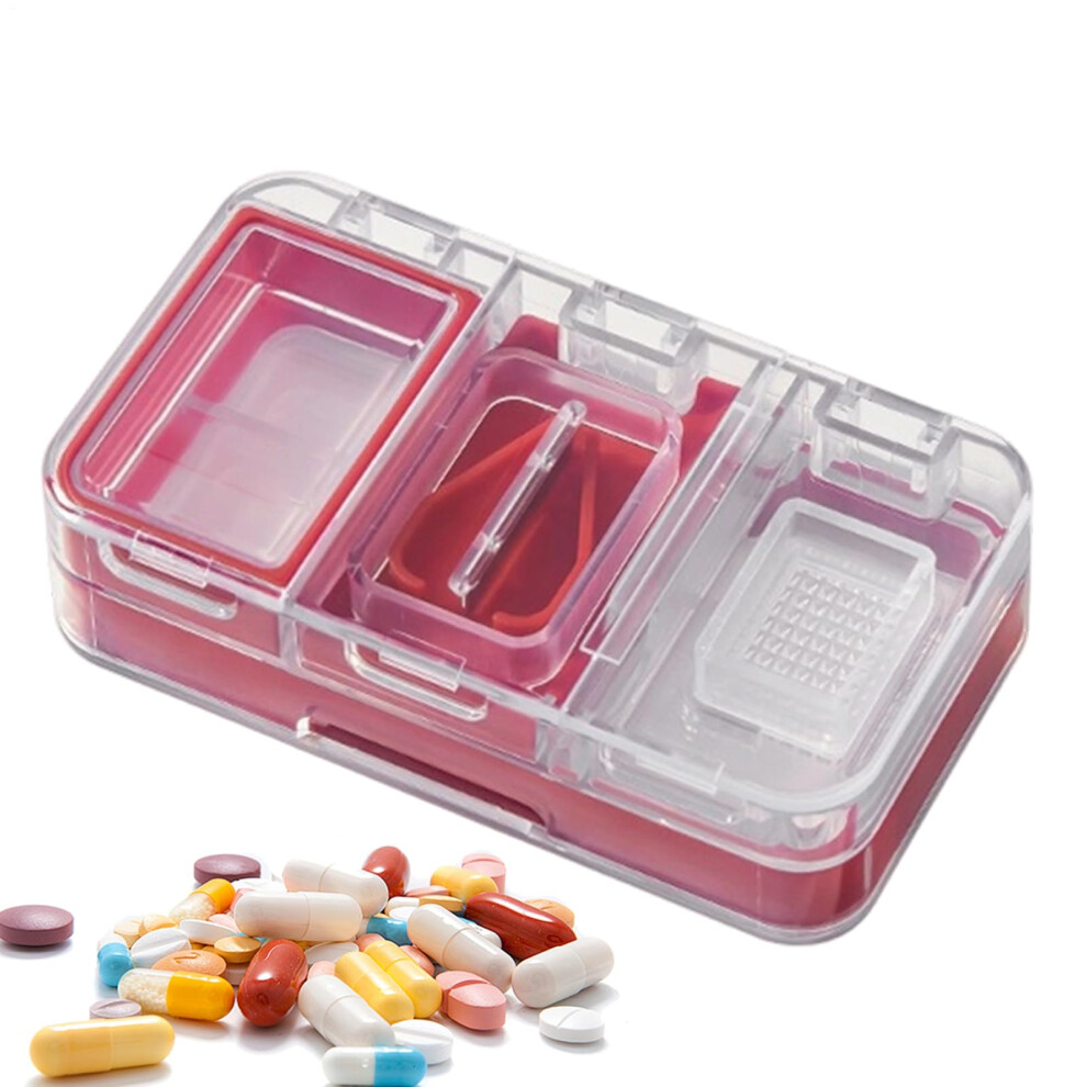 Red Pill Cutter Doublelayer Tablets Slicing Tool 4In1 Portable For Hospital Travel Nursing School Adults