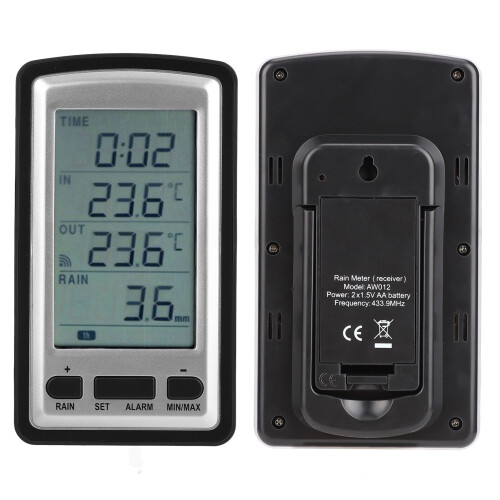 Wireless Rain Gauge & Temperature Recorder, 100m Range, ABS 2