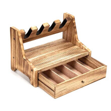 Pistol Rack Wooden Handgun Display Stand with Drawer MultiPistol Storage Fits Most Handguns