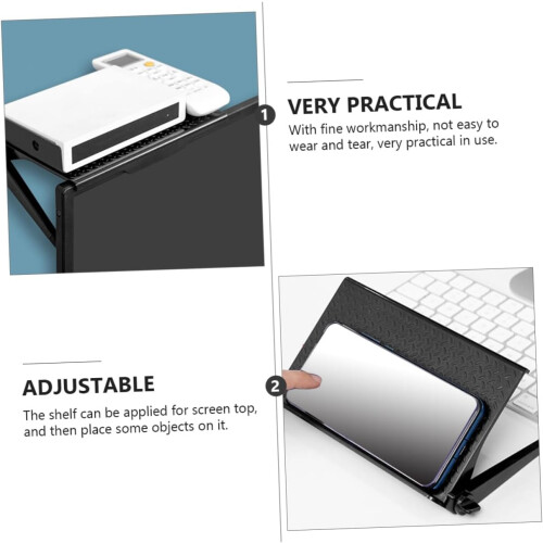 Monitor Elevated Stand Black TV Screen Shelf, No Punch Installation, Desktop Storage Rack For Computer And Office Use 2
