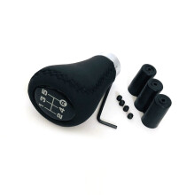 Universal Fit Black Leather Gear Shift Knob 5 Speed Red Stitch 8mm 10mm 12mm