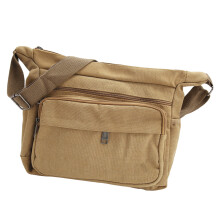 Khaki Canvas Messenger Bag mit verstellbarem Gurt, vorderen Taschen und großem Hobo für Schule & Reisen