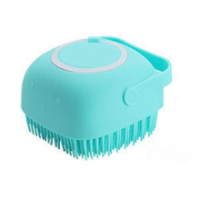 (As show, Blue) Dog Bath Brush, Pet Massage Brush Shampoo Dispenser, Soft Silicone Brush Rubber Bristle compatible with Dogs and Cats Shower Grooming