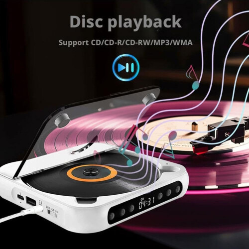 Φορητός αναπαραγωγέας CD με Bluetooth, Hi-Fi, 2000mAh, Type-C, για ταξίδια σπίτι αυτοκίνητο 2