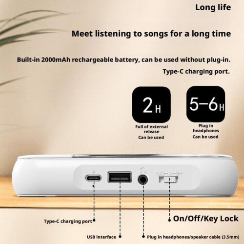Portable CD Player With Bluetooth, Retro Desktop CD, Rechargeable CD Player For Home/Car, CDR/CDRW/MP3 Compatible 2
