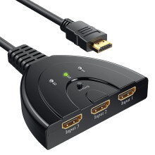 HDMI Switch, Gold Plated 3Port HDMI Switcher/HDMI Splitter/Supports Full HD1080p/3D with Speed Cable Black