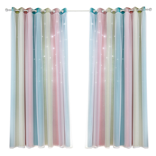 2pc Gradient Star Pattern Double Layer Blackout Curtain 100*130cm to 134*270cm 1