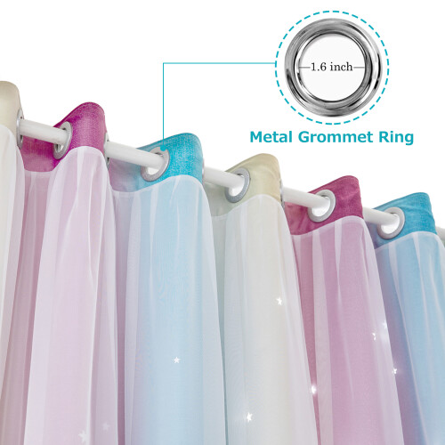 2pc Gradient Star Pattern Blackout Curtains, Double Layer, 100*130cm to 134*270cm 2