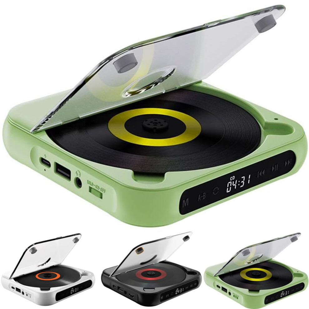 Portable Cd Player Bluetooth 5.3 Rechargeable Cd/Cdr/Cdrw/Mp3 Hifi Sound Compact Lightweight For Home Car Green 9347817270051