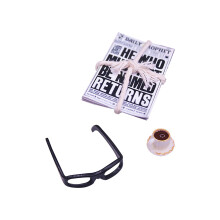 Dollhouse Decoration Accessories Newspaper Glasses Coffee Set for Doll