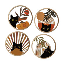 4 Pieces Boho Black Cat Wall Decor Wood Signs for Bedroom Nursery Stud