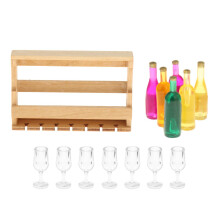 14 Pieces 1:12 Dollhouse Miniature Wine Rack with Bottles and Glass Cu