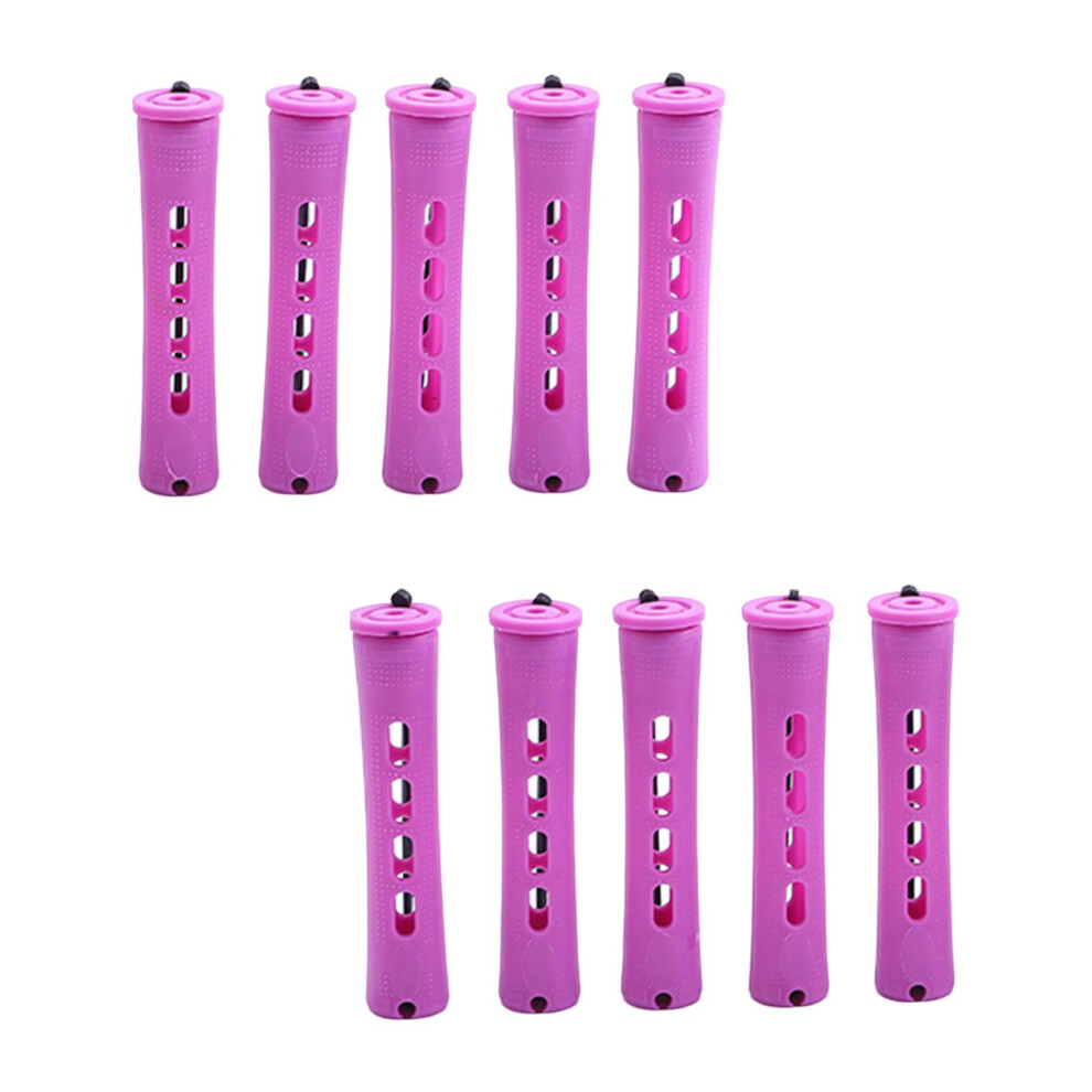 Red 10 Pieces Cold Wave Rods With Rubber Bands And Cover Plum Hair Per