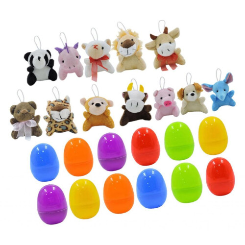 12 Pieces Filled Easter Eggs with Plush Animal Head Figures for Party 1