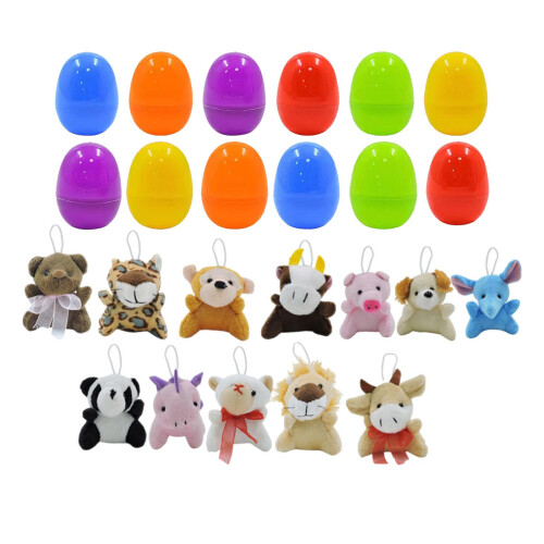 12 Pieces Filled Easter Eggs with Plush Animal Head Figures for Party 2