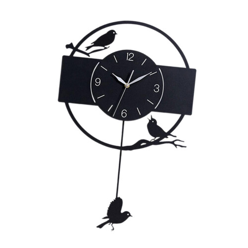 Bird Wall Clock Quiet Black 12inch Modern Wall Watch for Home Study En