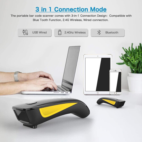 Bluetooth Barcode Scanner 2D Wireless and USB Wired Reader with Ergonomic Grip for Mobile Payment 1