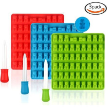 Set van 3 siliconen teddybeervormen 50 gaten + druppelaar voor jelly candy, chocolade, ijsblokjes ...