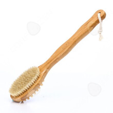 Spazzola per la schiena per doccia a doppia faccia Setole di bambù naturale Manico lungo con cavo Pulizia profonda Massaggio esfoliante delicato