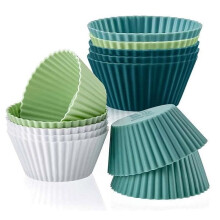 12 Pack Mini Silicone Muffin Molds - Reusable Cupcake Liners for Cakes, Custards and Puddings (4 Colors)
