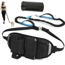 Guinzaglio per cani a mani libere, fino a 110 kg, assorbimento degli urti, cinturino riflettente, custodia multifunzione, 1 rotolo gratuito