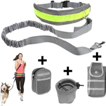 Hundeleine – Nylon – freihändig – Hüftgurt – Grau – 144 cm