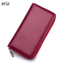 Long multifunction wallet - Unisex - Genuine leather - RFID - 36 card slots - Wine red
