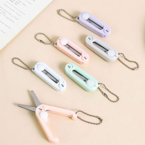 Scissors with Key Chain Foldable Scissors Telescopic Scissors Scissors Stainless Steel Cornel Powder 1