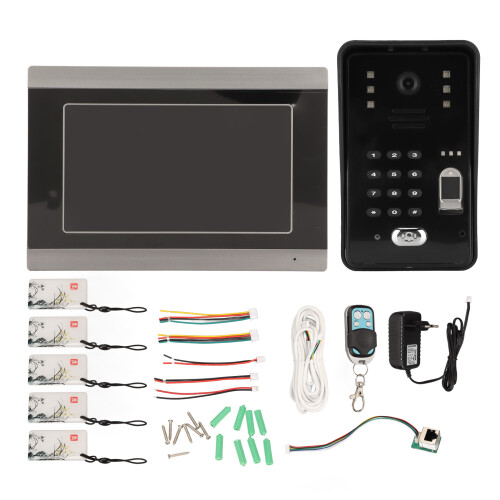 Campainha de vídeo HD com visão noturna e desbloqueio inteligente, sistema de interfone com fio de 7 polegadas com câmera externa à prova