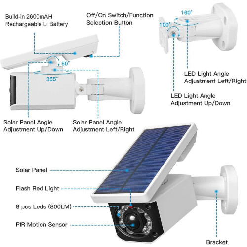 (As show, One size) Outdoor Waterproof Solar LED Security Camera with Motion Sensor 2