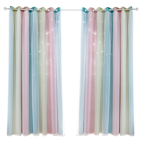 2pc Gradient Star Pattern Double Layer Blackout Curtain 100*130cm to 134*270cm