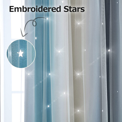 2pc Gradient Star Pattern Double Layer Blackout Curtain 100*130cm to 134*270cm 2