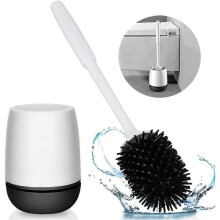 (As show, Black) Silicone Toilet Brush with Holder Set Toilet Bowl Brush compatible with Bathroom No Scratch Soft Toilet Cleaner Brush Wall Mounted