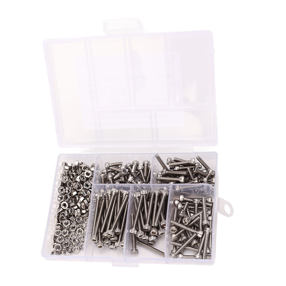 M3 304 Stainless Steel Hex Socket Head Screws Nuts Assortment Kit 4621374132447