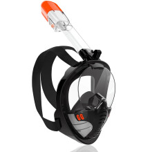 Full Face Snorkel Mask 180Degree Panoramic View, Camera Mount Compatible, AntiFog AntiLeak, Black LXL