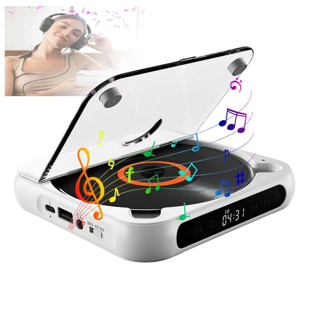 Portable Cd Player Bluetooth Speaker, Touch Control Music Player, Earphones Included, 2000Mah Rechargeable Battery White 9189345382918