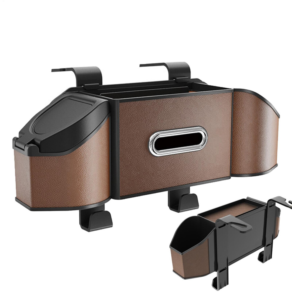 Car Back Seat Organizer Pu Leather Waterproof Multipocket Foldable Storage Bag With Cup Holders Brown 9347817271973
