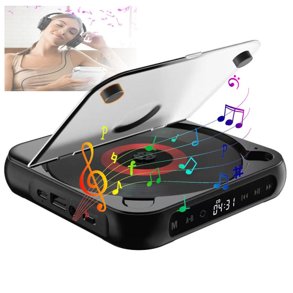 Portable Cd Player Bluetooth Speaker With Touch Control Earphones Included Rechargeable 2000Mah Battery Black 9382693980250