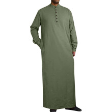 Arabic Clothing Men's Muslim Kaftan Thobe Side Split Prayer with Pockets