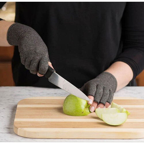Active Arthritis Therapy Gloves  Fingerless, Grey, Increase Circulation, Reduce Pain (M) 2