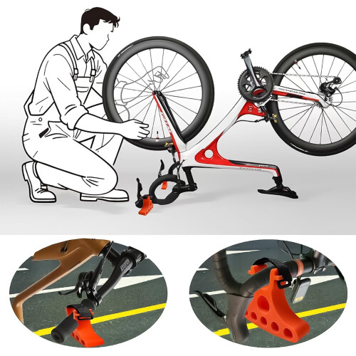 Bicycles Maintenance Handle Holder 2 Piece Clip On Bicycle Handlebar Stand Stabilizer Red 2