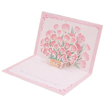 Romantic Greeting Cards Handmade Pop Up Popup Card 3d Flower Bouquet Rose Sunflower Tulip Gift for Mother's Day Graduation Light Pink