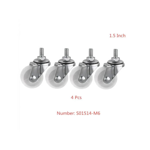 Casters 1.5 Inch White PP Wheel With Universal M6 Thread, 40mm Diameter, Display Frame Wheel, 4 Pcs 1