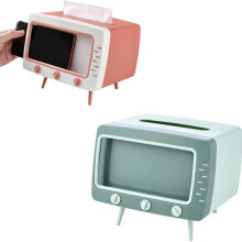 Telefoonhouder in retro tv-design, creatieve tissuebox in tv-vorm, multifunctionele tissuehouder, decoratieve tissueboxhouder, stevig en duurzaam