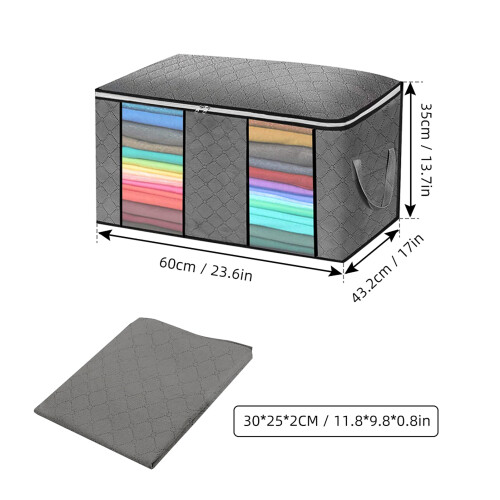 4 Pack Large Capacity Foldable Storage Bags 90L Grey with Clear Window 1