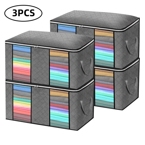 4 Pack Large Capacity Foldable Storage Bags 90L Grey with Clear Window 2