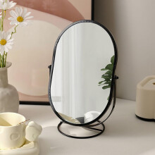 Metal Frame Mirror With Stand, Oval Makeup Mirror, Tabletop Vanity, FullLength, SingleSided, Black