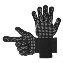 Heat Resistant BBQ Gloves with Silicone Grip and Cotton Lining, Extended Cuff for Grilling, Blue